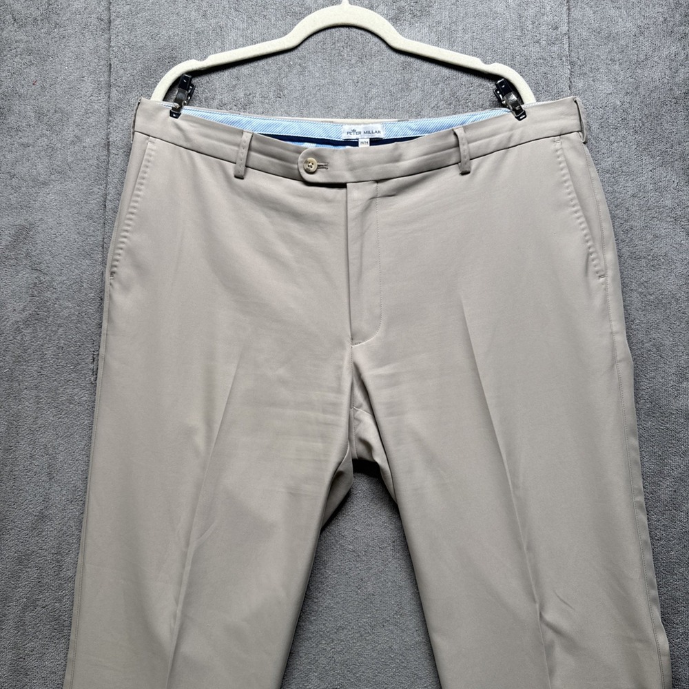 Peter Millar Performance Golf Pants 38x34 EB66 5‑Pocket Beige Stretch Unhemmed